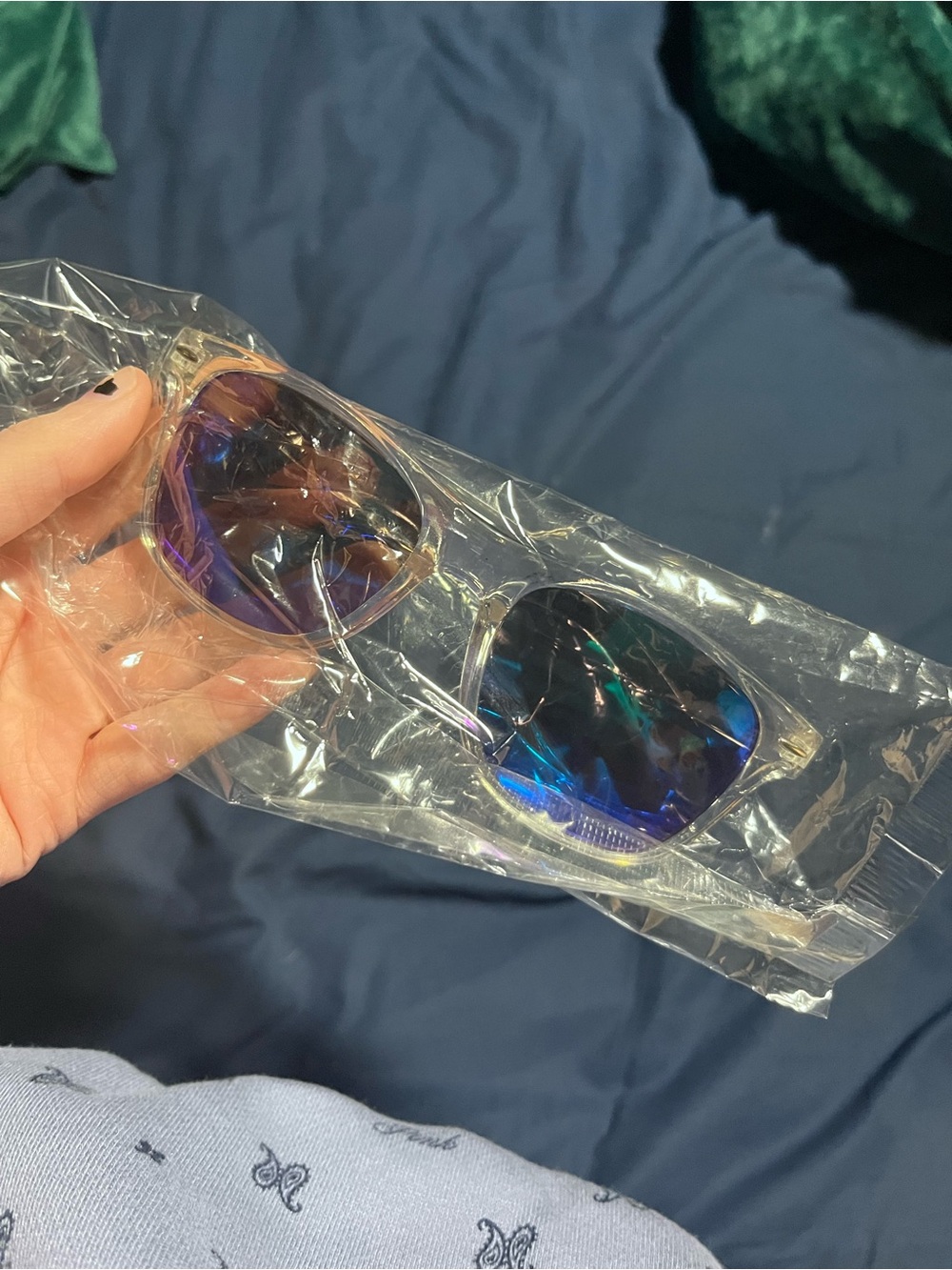 Clear Frame Sunglasses with Blue Mirrored Lenses